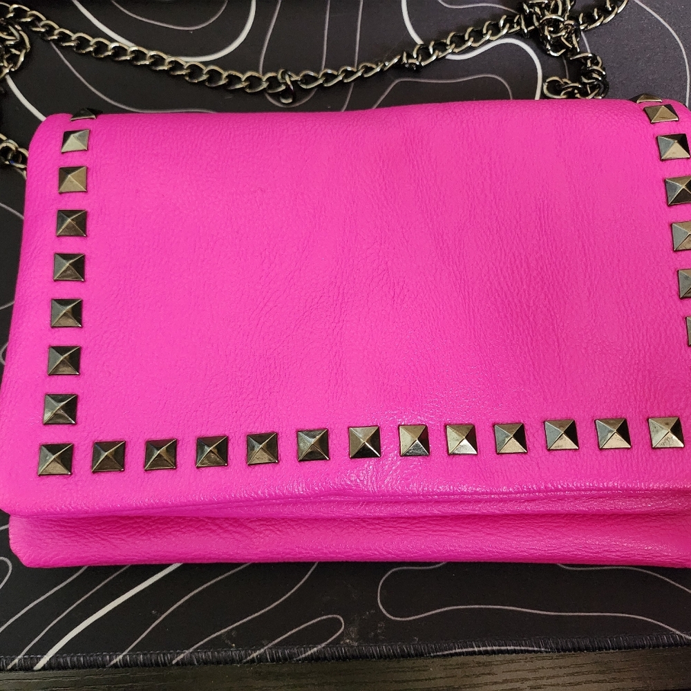 Hot Pink purse with chain and studs